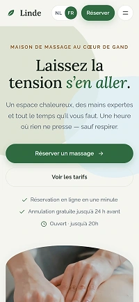 Site d'exemple de Linde, un cabinet de massage à Gand, sur un smartphone